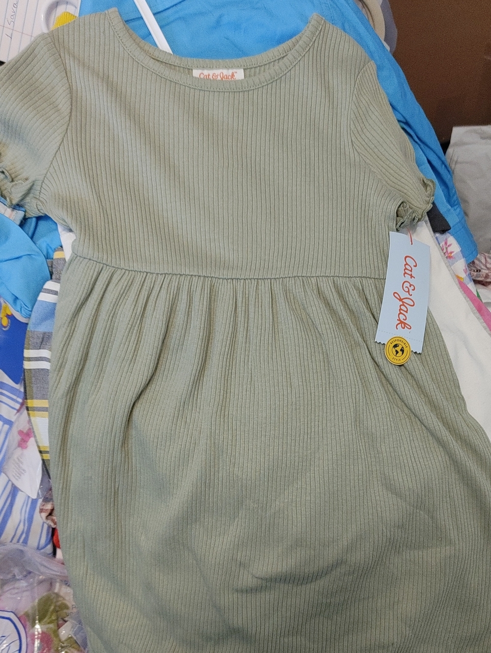 Cat & Jack Sage Ribbed Short Sleeve Kids Dress